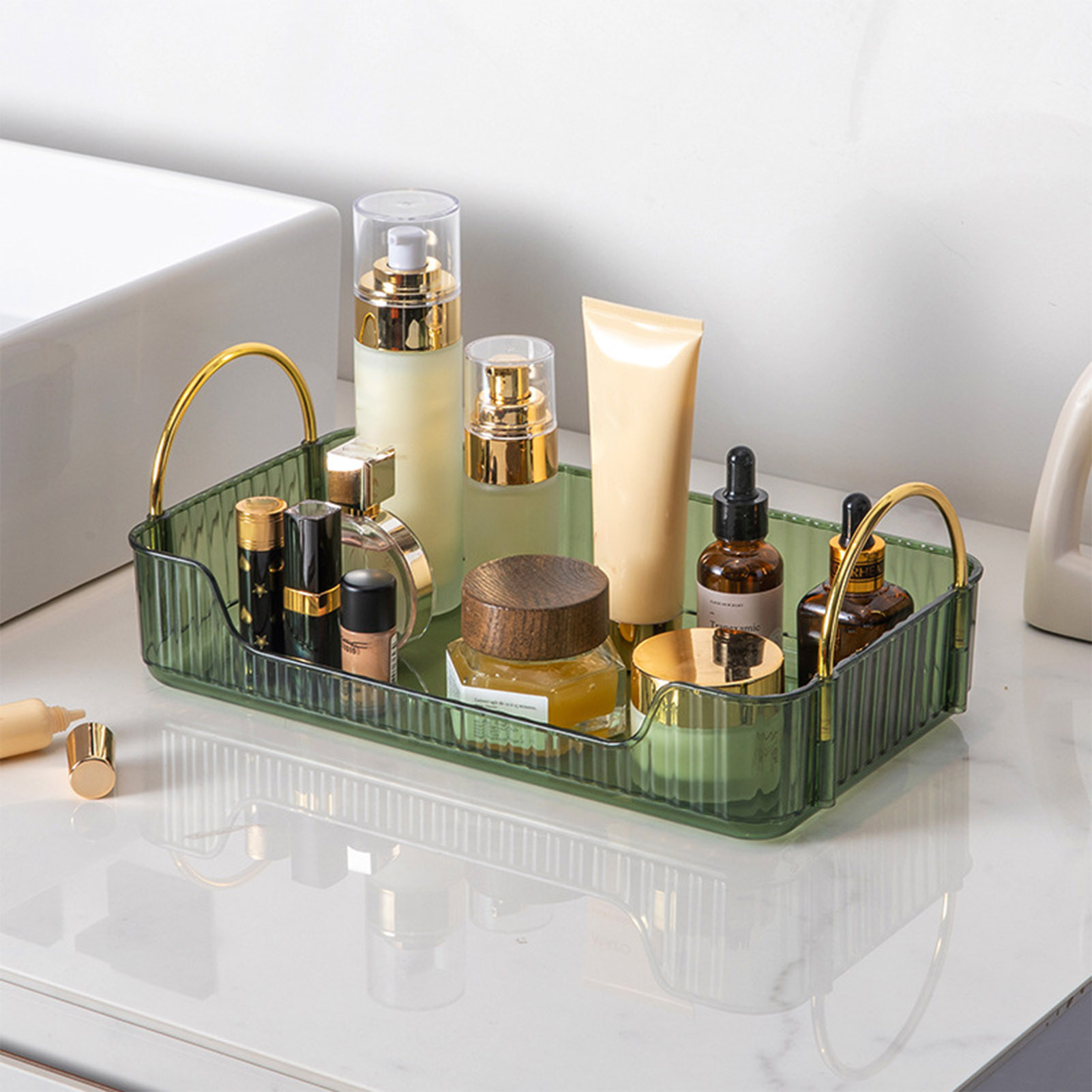 Home Bathroom Supplies - バスルームオーガナイザーラックライト高級アクリル収納ホルダー、ジュエリー、化粧品、スキンケア、ヘアアクセサリー、家庭用収納ボックス