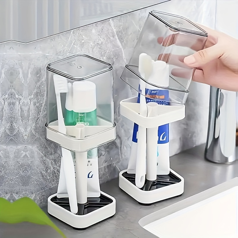 Toothbrush Holder Set - マウスウォッシュカップ付き歯ブラシホルダー1個、カップル歯ブラシオーガナイザー収納ボックス、ミニマリストバスルームマグセット、ダスト排水