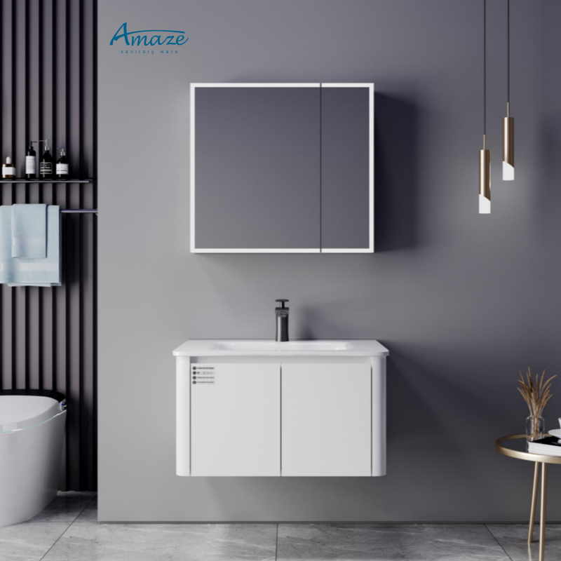 Home Bathroom Vanity Combo - バスルームキャビネットAMAZE モダンカスタムバスルーム家具 合板製バスルームキャビネット ミラー付きダブルドア収納キャビネット