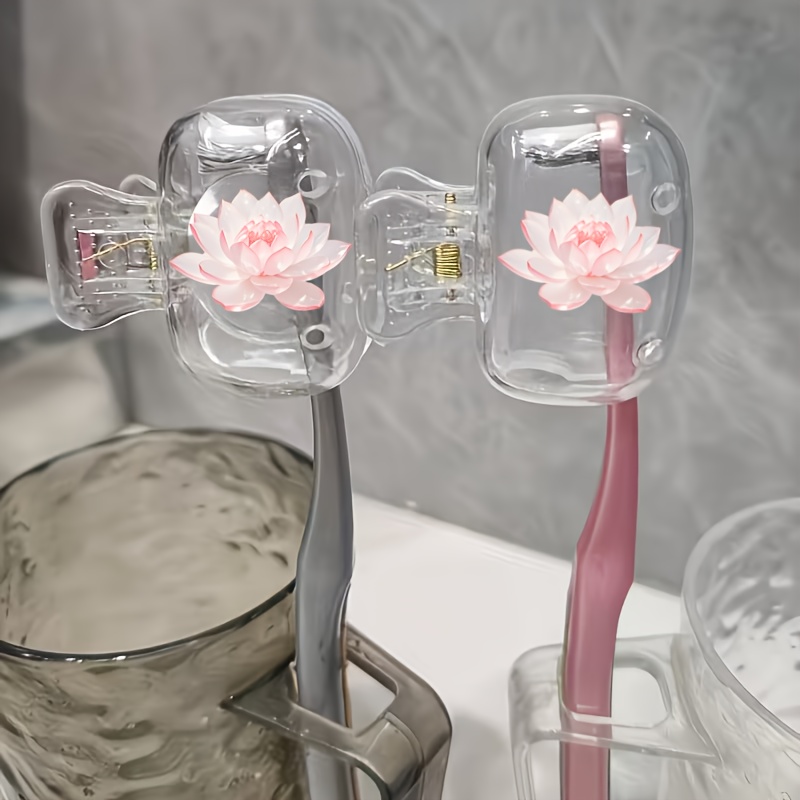Toothbrush Holder Set - 美しいロータス 2 個歯ブラシホルダー ポータブルコンビネーションセット 保護カバー 家庭旅行用に最適