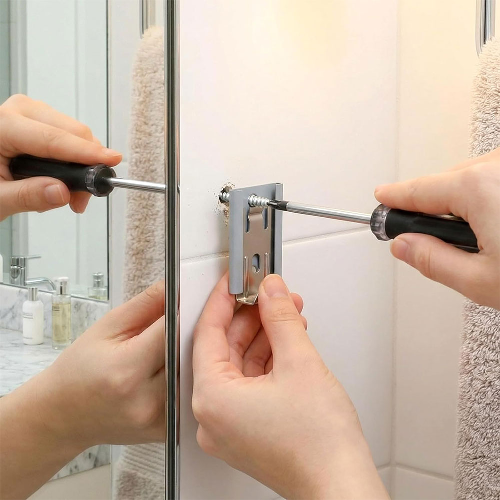Home Hardware Bathroom Mirrors - バスルームミラー用金具 調節可能なミラークリップ 家庭用および商業用 洗練されたミニマリストデザインのミラークリップ