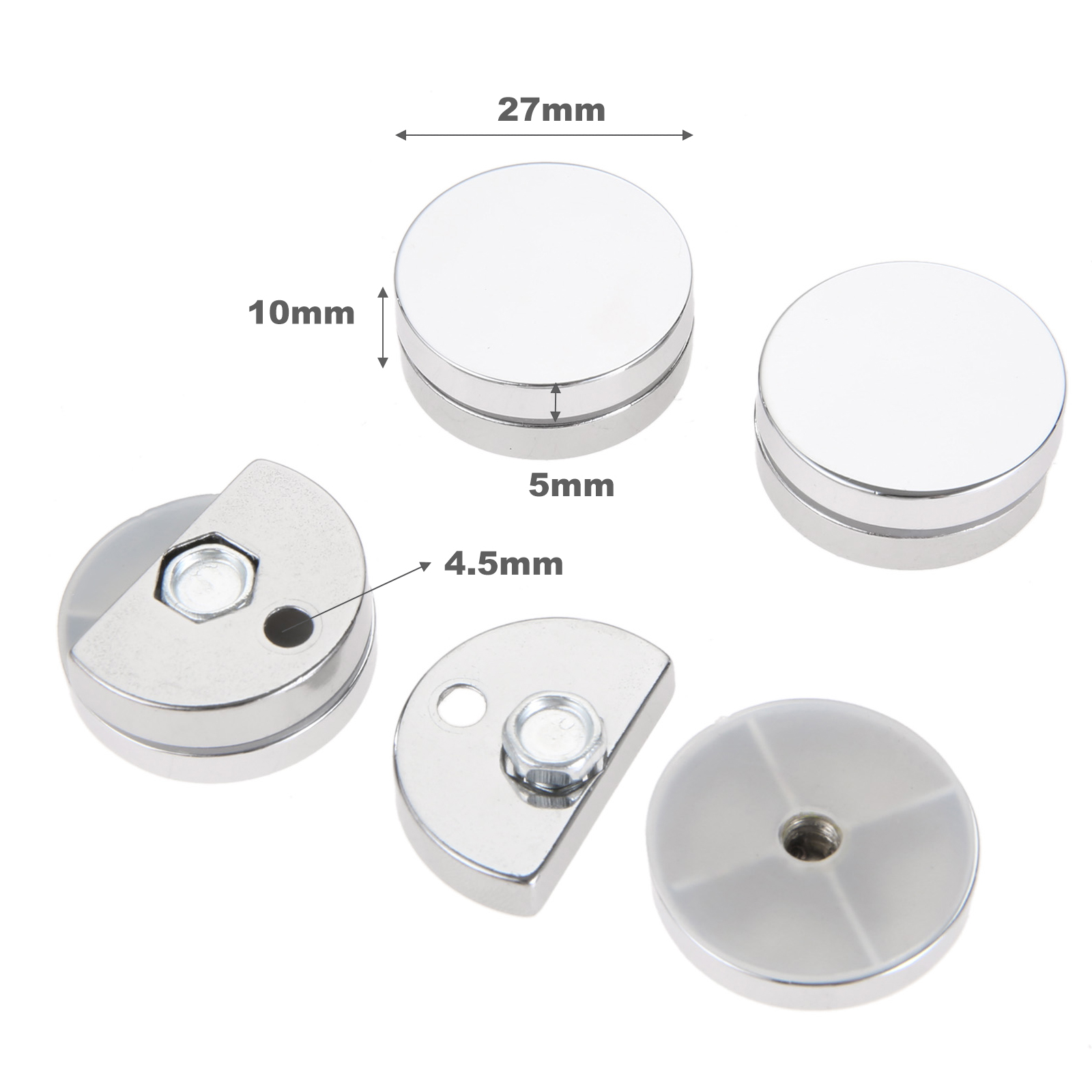 Home Hardware Bathroom Mirrors - 丸いガラスブラケット,4個セット,幅27mm,ミラー固定クリップ,亜鉛合金ブラケット,バスルーム,家庭用ハードウェア,厚さ3〜5mm