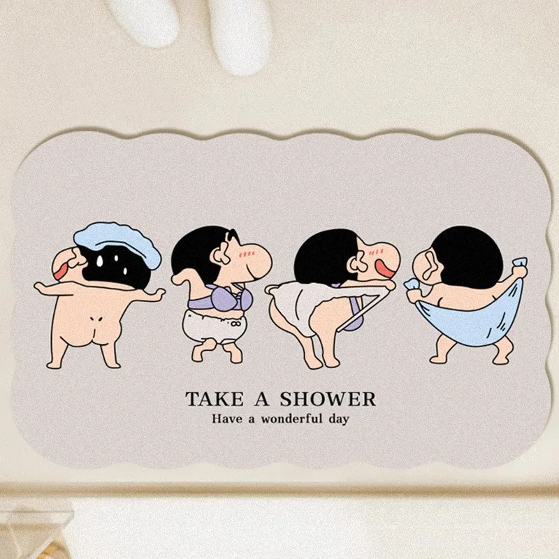 Home Bathroom Mats - 滑り止め吸収フロアマット,珪藻土,速乾性,クレヨン,すねちゃん,漫画,かわいい,家庭,バスルーム,キッチン,トイレ