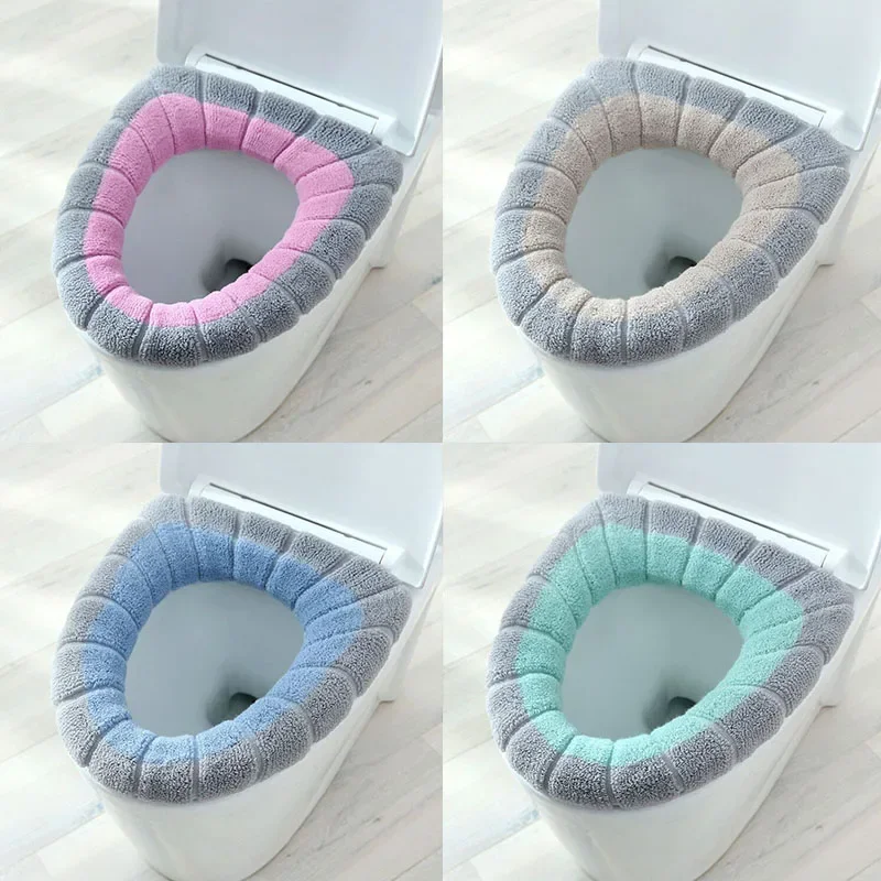 Home Bathroom Mats - 保温性のあるカボチャ柄の便座マット、ダブル1枚入り、バスルームアクセサリー、ニットO型、家の装飾、トイレの便座カバー