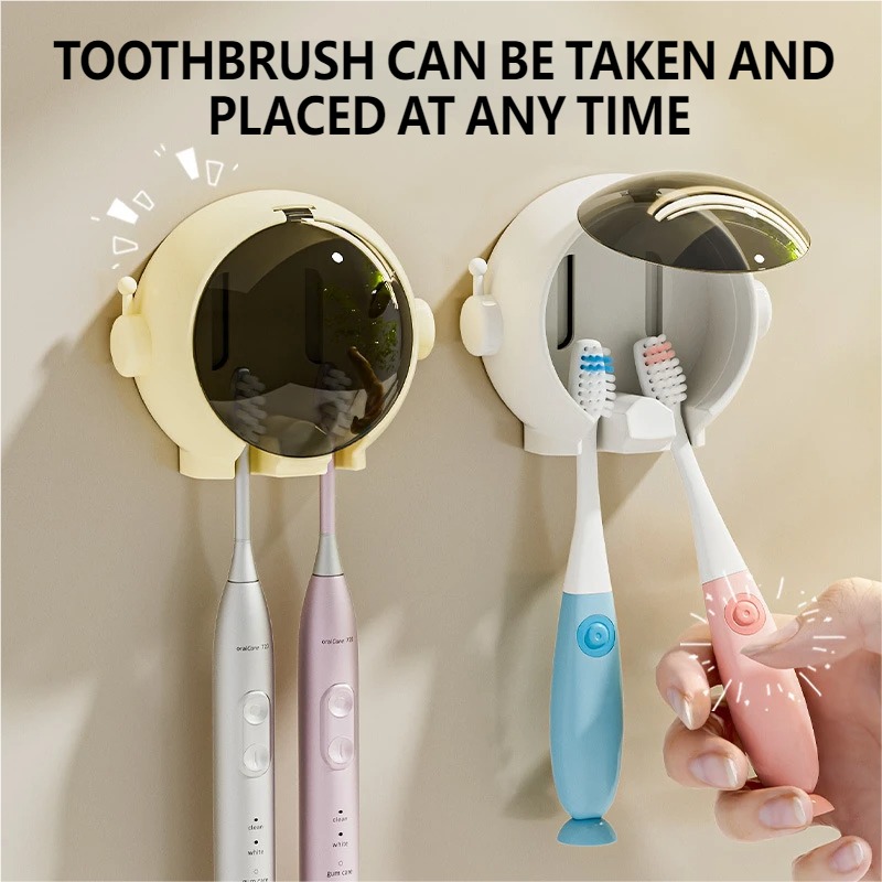 Toothbrush Holder Set - 宇宙飛行士歯ブラシホルダー、ドリル不要の壁掛け式、バスルーム電動歯ブラシ収納ラック、歯ブラシ吊り下げラック