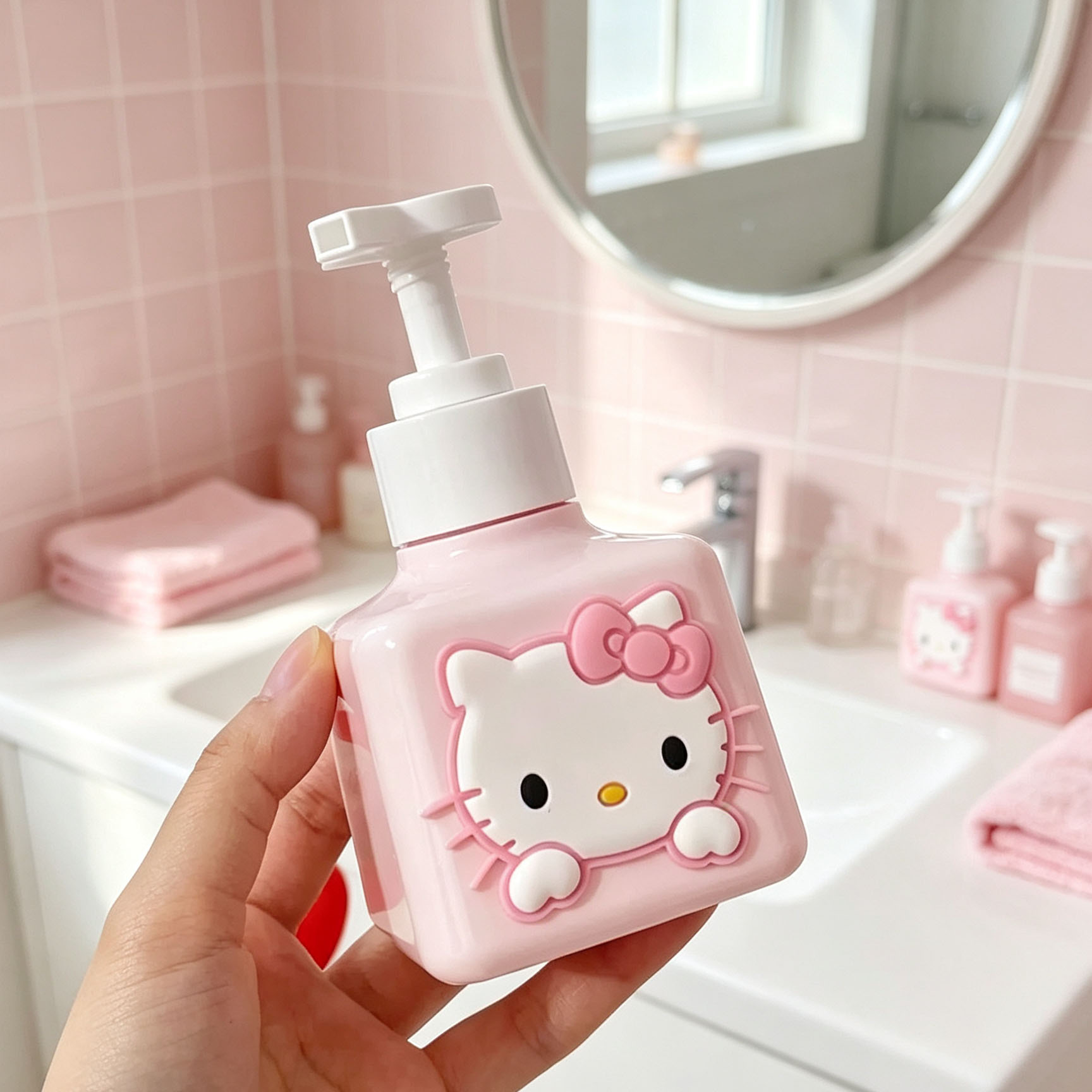 Home Bathroom Supplies - ハローキティかわいい漫画のディスペンシングボトル、ハンドソープディスペンシングボトル、バスルームのシンクやドレッシングテーブルの装飾に使用されます。