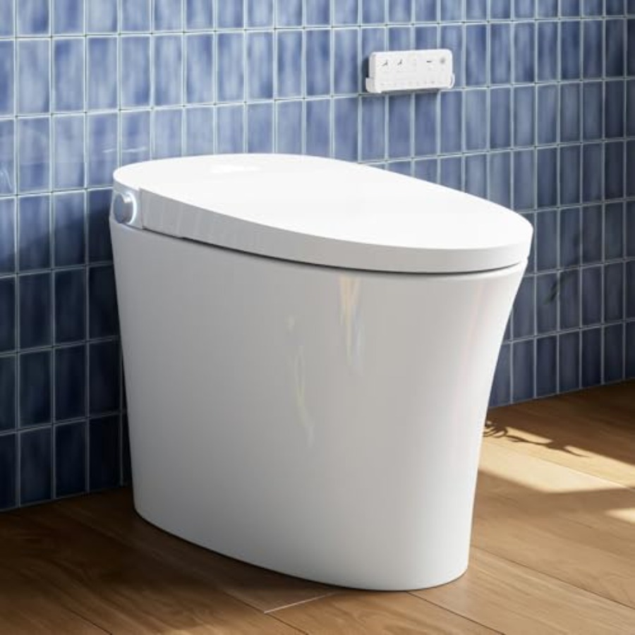 Home Bathroom Toilet - 家庭用スマートトイレ、セラミックホワイト、ADA規格高さ、自動開閉蓋付き、1000g MaPフラッシュ、フォームシールド、プラズマ洗浄機能付き