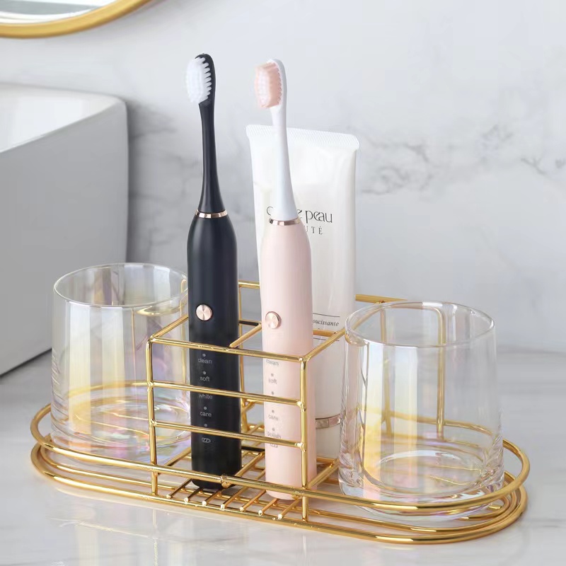 Toothbrush Holder Set - ゴールド歯ブラシホルダー棚浴室壁掛けスタンドシャワータンブラー収納歯磨き粉セットシェーバーオーガナイザーホルダー