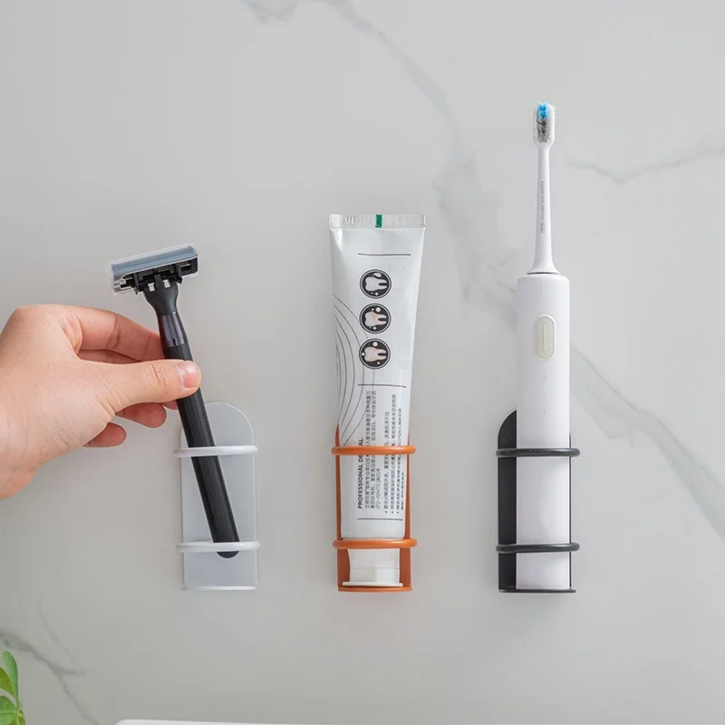 Toothbrush Holder Set - 粘着式壁掛け電動歯ブラシホルダー、穴あけ不要収納棚、歯磨き粉、カミソリ、家庭用浴室収納アクセサリー
