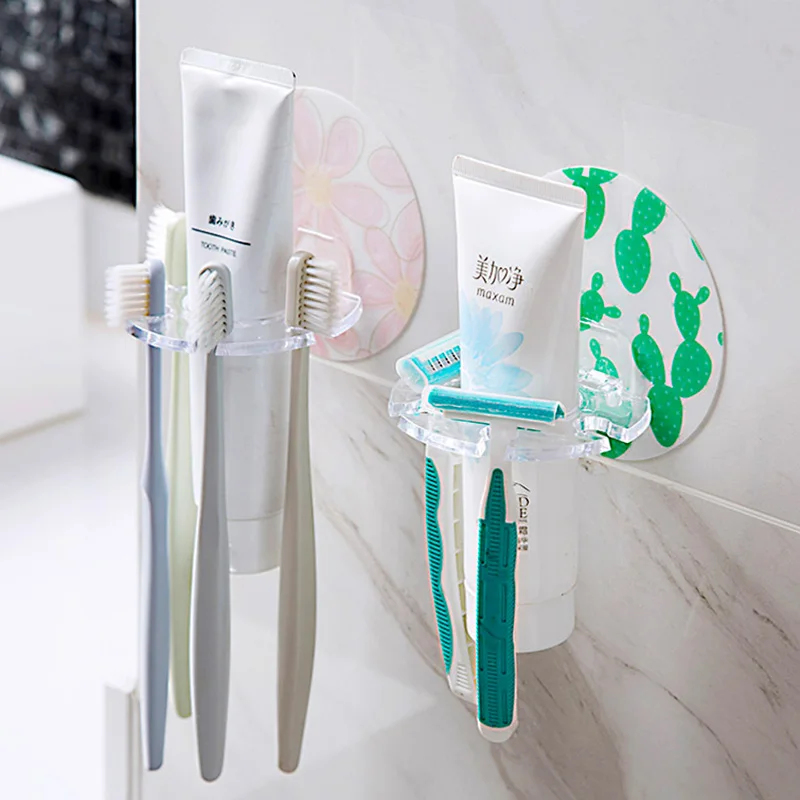 Toothbrush Holder Set - 1/3個入り 粘着式歯ブラシホルダー 壁掛け 穴あけ不要 歯磨き粉・カミソリ収納ラック ディスペンサー