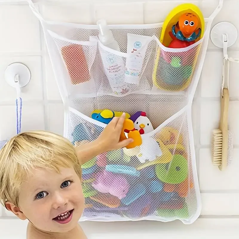 Home Bathroom Organizer - ホームオーガナイザー キッズ用収納 吸盤式 浴室用バスタブ人形吊り下げバッグ ホワイト ベビーバスおもちゃバスケット