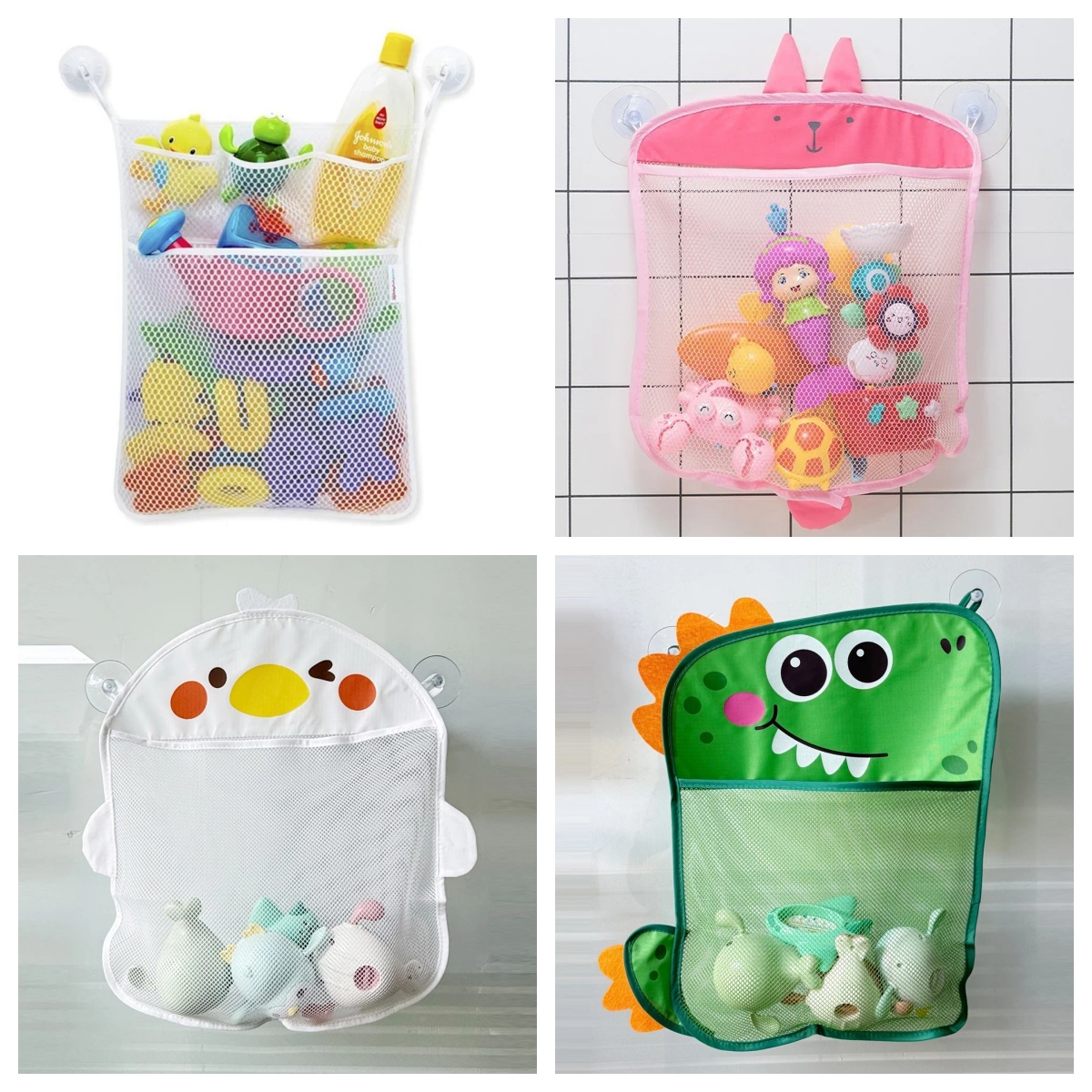 Home Bathroom Organizer - ベビーバスルーム用メッシュバッグ、漫画風動物の形をした布製砂遊びおもちゃ収納ネットバッグ、吸盤付きオーガナイザー、子供用お風呂おもちゃキッズバスケット