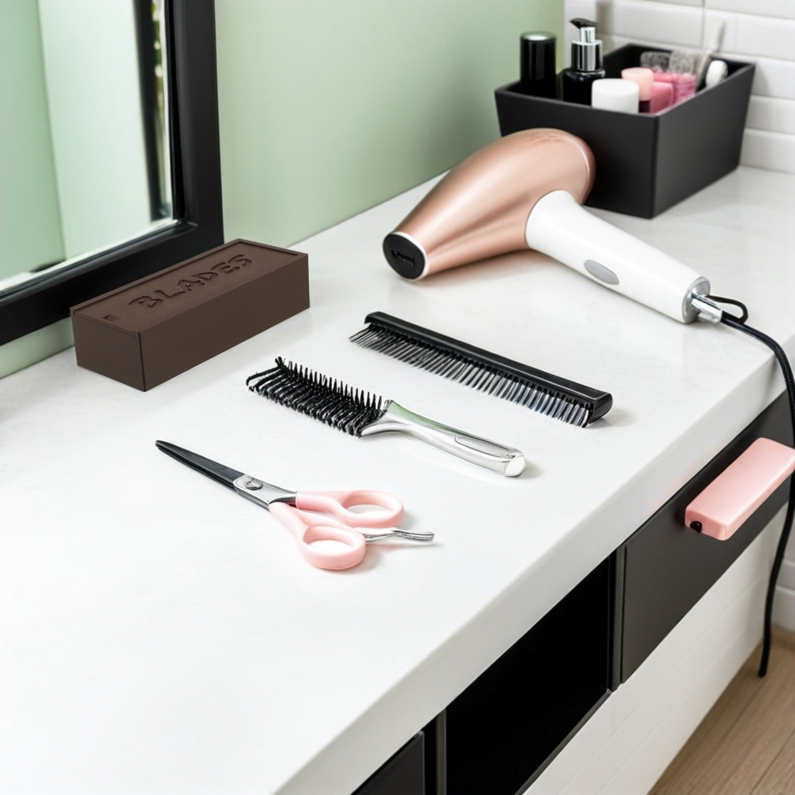 Home Bathroom Organizer - ブラウンの二層式刃物収納ケース、プラスチック製バリカンホルダー、浴室/家庭用理髪オーガナイザー、シェーバー/かみそり刃収納ボックス
