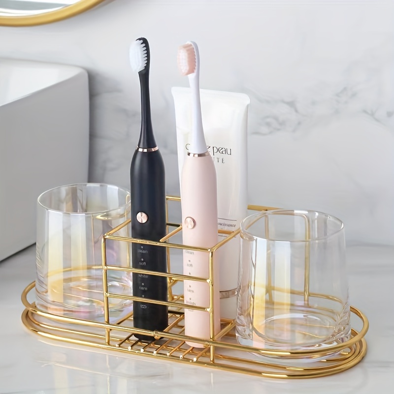 Toothbrush Holder Set - 耐久性のある歯ブラシホルダー、歯磨き粉ラック、歯磨きカップセットラック、マウスウォッシュカップラック、パンチフリー接着剤式壁掛け収納ラック
