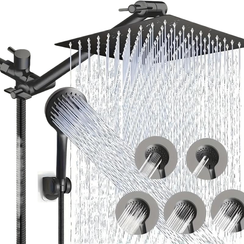 Shower Head Rain - ステンレス製レインシャワーヘッドコンボ、延長アームとハンドヘルドスプレー付き、壁掛け式
