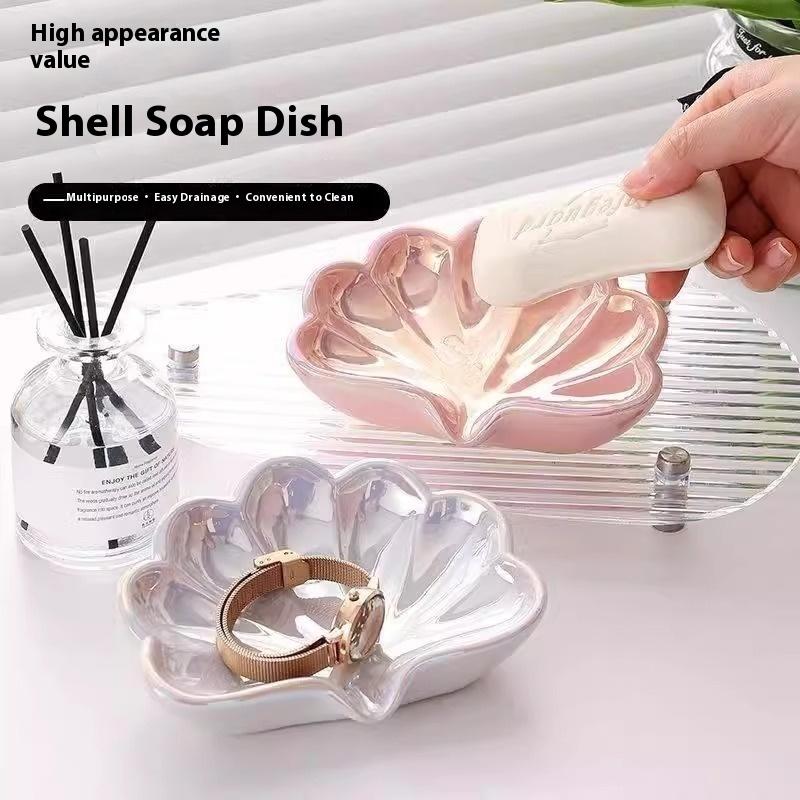 Home Bathroom Supplies - 1/2 個シェル形状排水石鹸皿ホルダークリエイティブホーム石鹸皿ジュエリーボックス収納ボックスバスルームアクセサリー