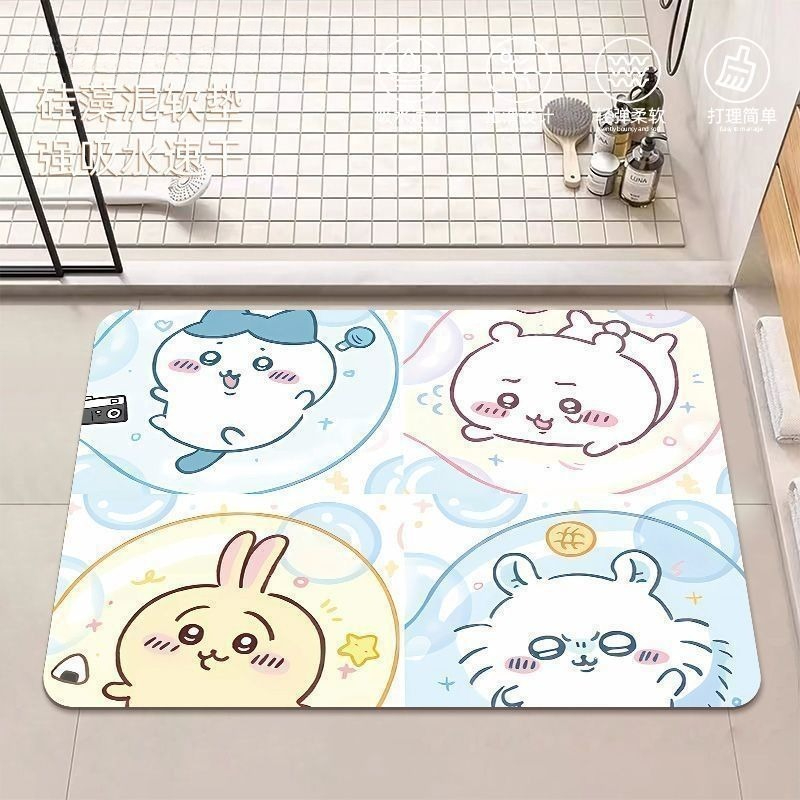Home Bathroom Mats - アニメちいかわハチワレうさぎ珪藻泥バスルームフロアマット滑り止め吸収性速乾フットパッドキッチン寝室家庭用