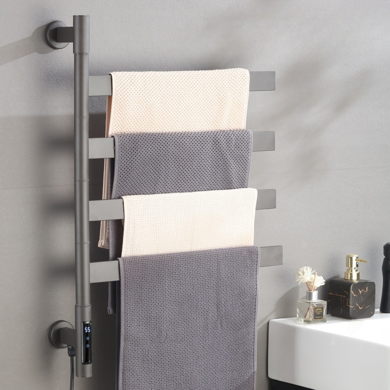 Home Bathroom Supplies - 電気加熱タオルレール回転可能なバスルームタオルウォーマー防水ステンレス鋼サーマルタオルラック家庭用トイレ用品