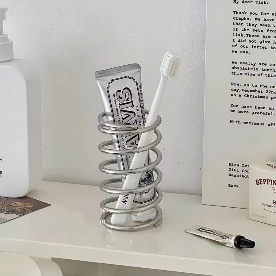 Tiny Home Bathroom Kit - ステンレス鋼歯ブラシホルダー金属バスルームアクセサリー歯磨き粉用ツール化粧ブラシ収納ラック家の装飾