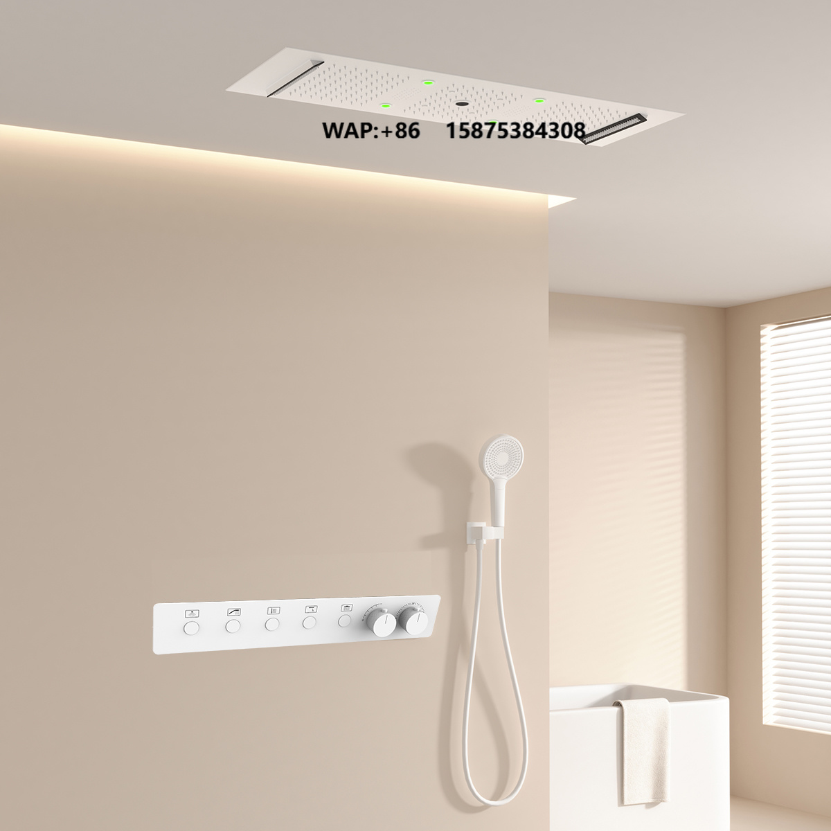 Shower Head Rain - 高級ホワイト300 * 900mmミュージックLEDレインフォールシャワーヘッド温度スマートバスルームシャワーセット