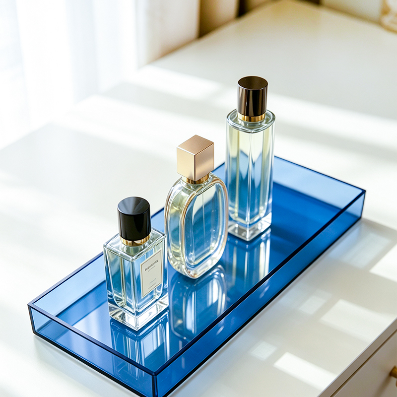 Home Bathroom Colors - マルチカラーアクリル製長方形収納トレイ、高級化粧品・香水ディスプレイ用トレイ、家庭用デスクトップデコレーショントレイ、厚みのあるアクリル製直角収納トレイ、透明/青/赤/黄/緑の複数色あり、バスルームの洗面台用キーと香水ディスプレイ用トレイ