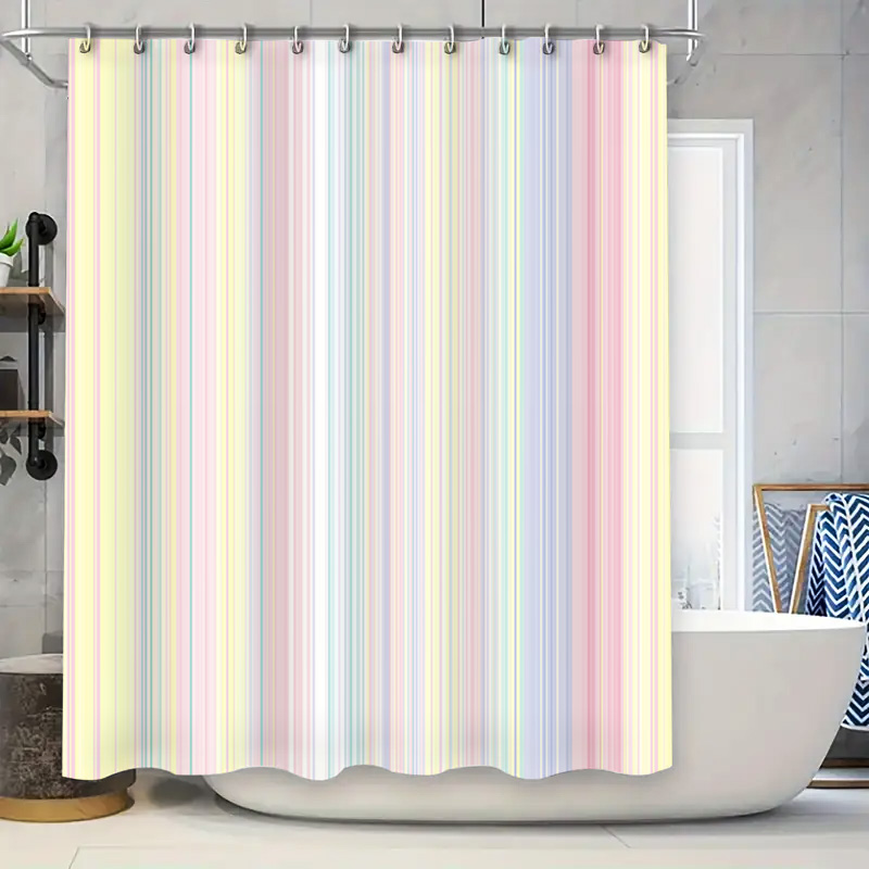 ソフトストライプシャワーカーテンパステルカラーのモダンな浴室 - Home Bathroom Colors のレビューと価格