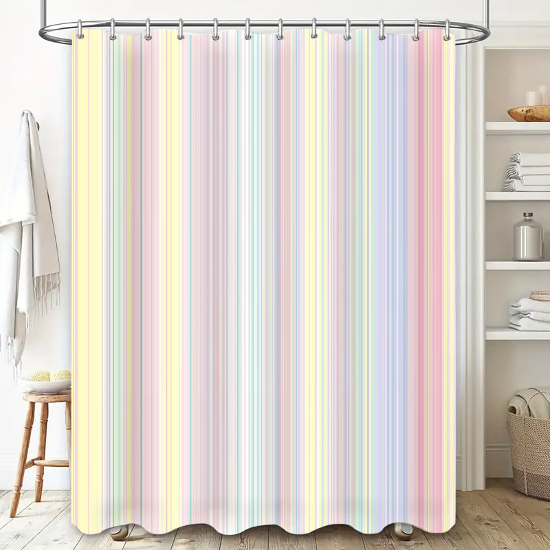 ソフトストライプシャワーカーテンパステルカラーのモダンな浴室 - Home Bathroom Colors のレビューと価格