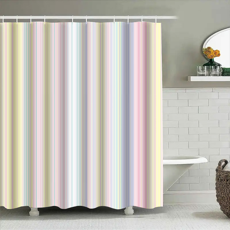 ソフトストライプシャワーカーテンパステルカラーのモダンな浴室 - Home Bathroom Colors のレビューと価格
