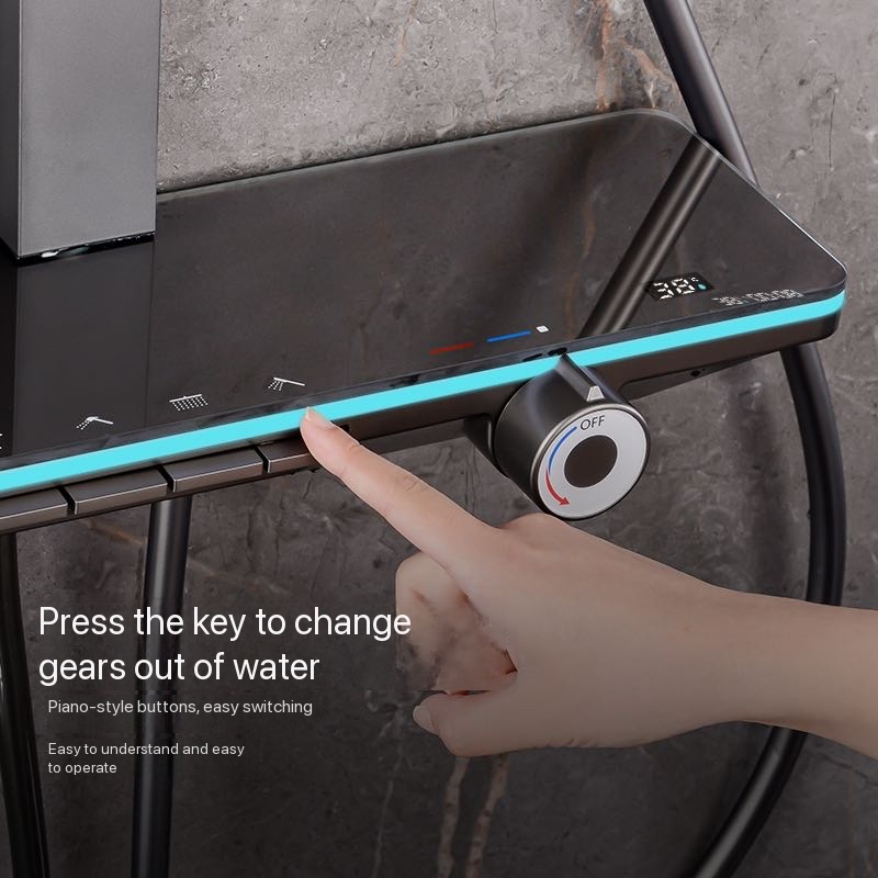 グレーのピアノボタン式アンビエントライト付き浴室シャワーフル - Shower Head Rain のレビューと価格