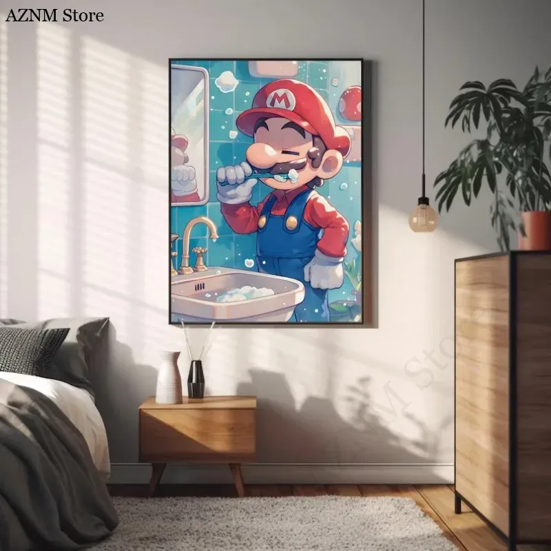 面白いバスルーム漫画ビデオゲームポスターかわいいアニメーショ - Home Bathroom Toilet のレビューと価格
