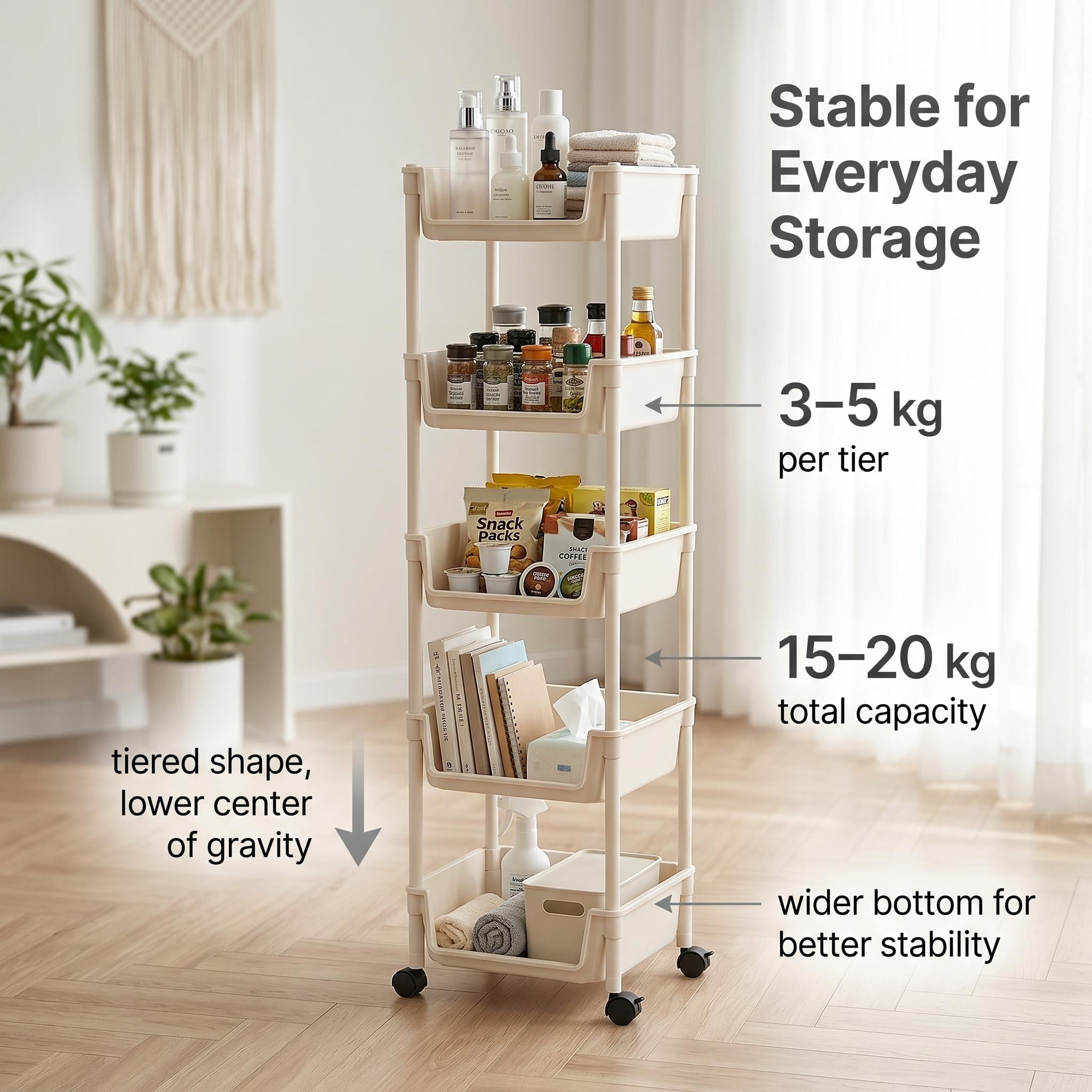 5段スリムローリング収納カート、ホイール付き狭い隙間オーガナ - Home Bathroom Organizer のレビューと価格