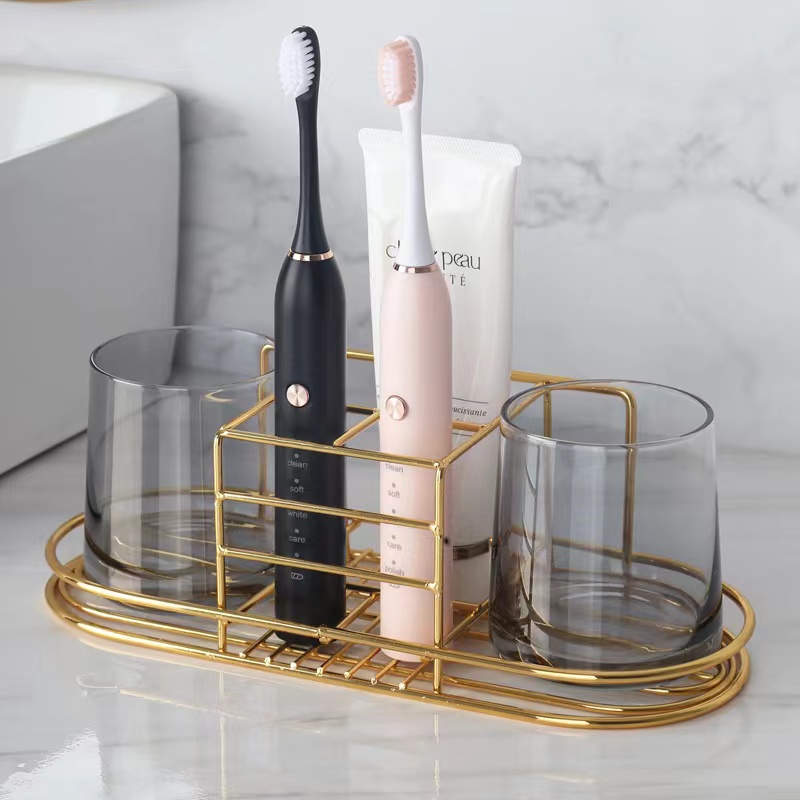 ゴールド歯ブラシホルダー棚浴室壁掛けスタンドシャワータンブラ - Toothbrush Holder Set のレビューと価格