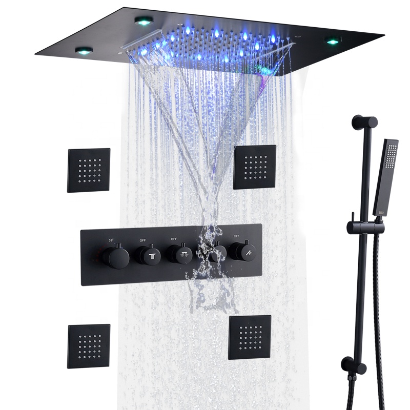 マットブラックのバス＆シャワー水栓 LEDサーモスタットシャ - Shower Head Rain のレビューと価格