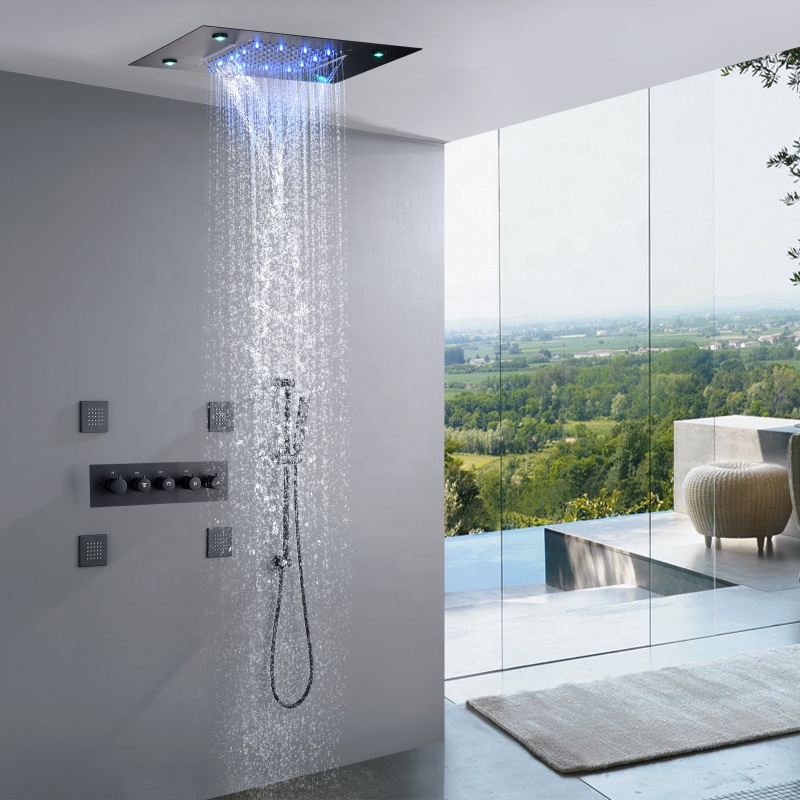 マットブラックのバス＆シャワー水栓 LEDサーモスタットシャ - Shower Head Rain のレビューと価格