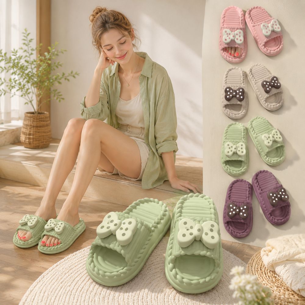かわいい PVC 女性用ボウスリッパソフトソール快適なホーム - Home Bathroom Colors のレビューと価格