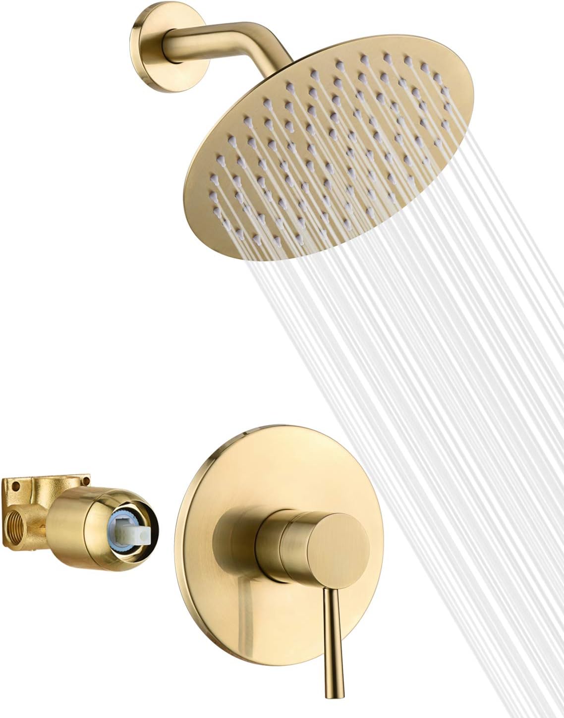 ブラッシュゴールド仕上げのシャワー水栓セット、8インチレイン - Shower Head Rain のレビューと価格