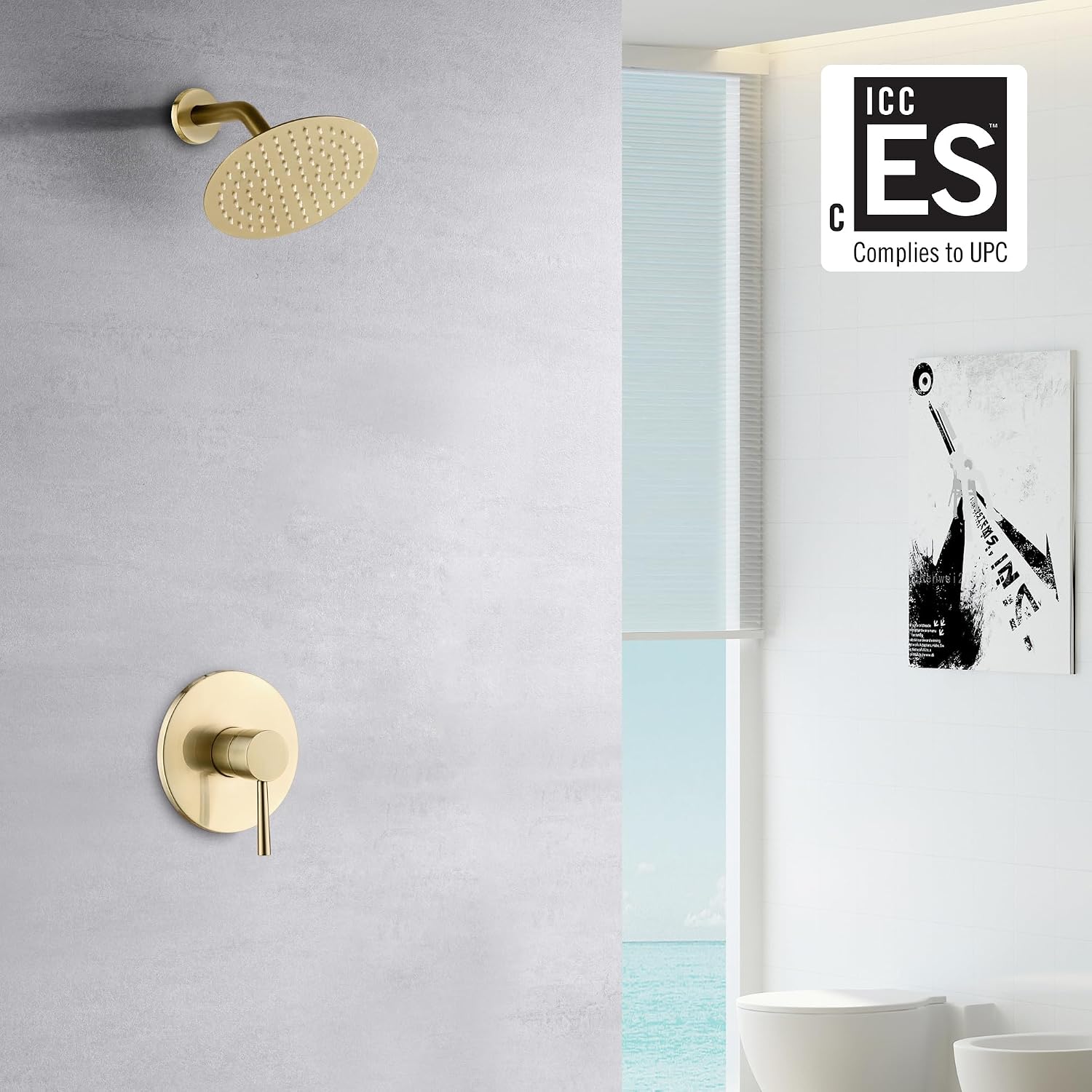 ブラッシュゴールド仕上げのシャワー水栓セット、8インチレイン - Shower Head Rain のレビューと価格