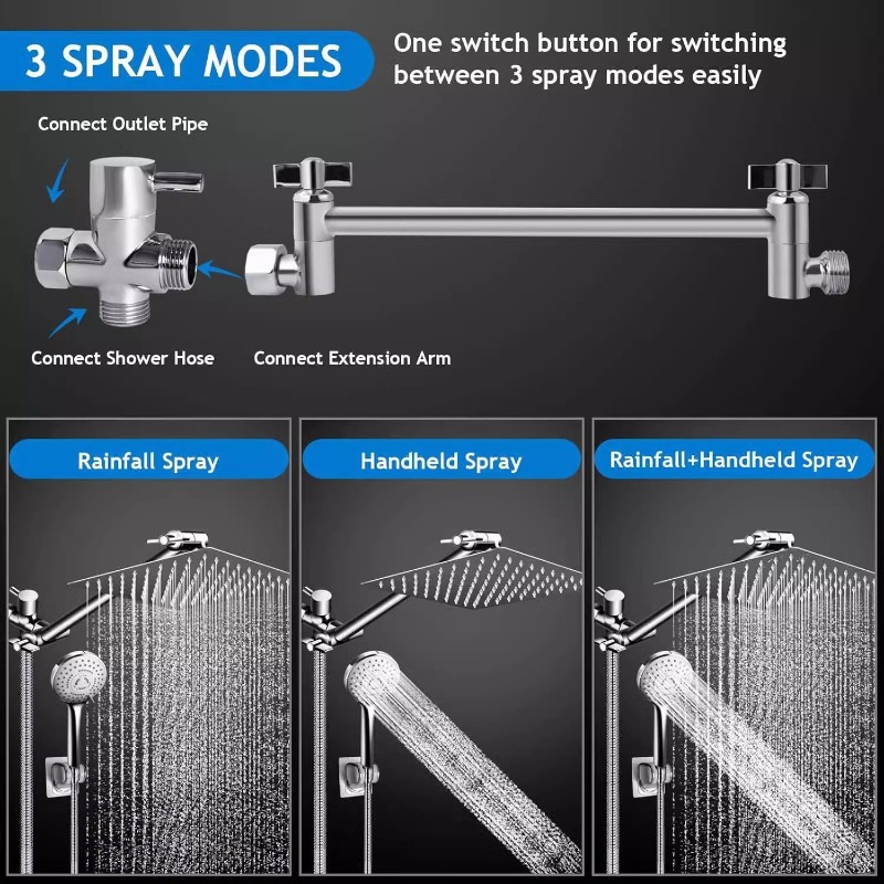 ステンレス製レインシャワーヘッドコンボ、延長アームとハンドヘ - Shower Head Rain のレビューと価格