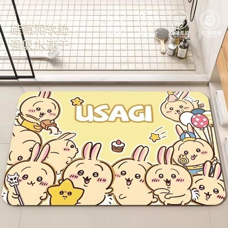 アニメちいかわハチワレうさぎ珪藻泥バスルームフロアマット滑り - Home Bathroom Mats のレビューと価格