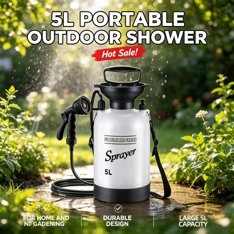 5L携帯用キャンプシャワー手動圧力噴霧器、調整可能なノズル付 - Shower Head Rain のレビューと価格
